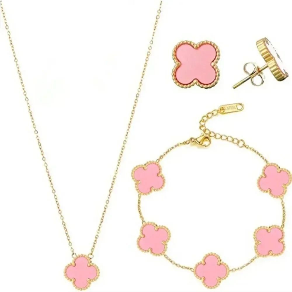 18K GoldโPlated Pink Alhambra Clover Motifs Set of Bracelet Earrings & Necklace